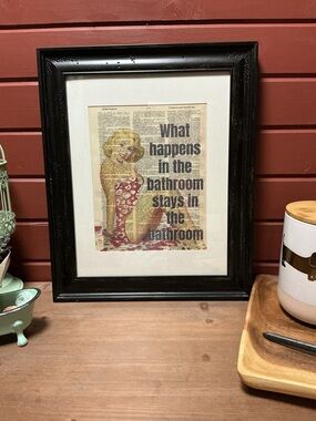Pin up Girl Vintage Style Bathroom Art Print in Black Frame